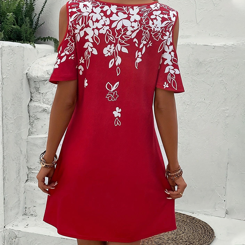 Robe Midi Femme Imprimé Floral Coupe Ample Manches Découpées - PanierRoyale