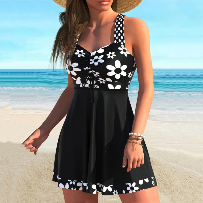 Ensemble Maillot de Bain Femme Taille Haute Gainant Robe et Short