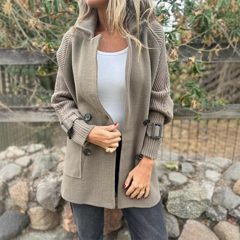 Manteau Mi-Long Femme Mélange Laine Double Boutonnage Coupe Structurée - PanierRoyale