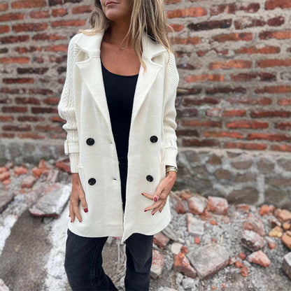 Manteau Mi-Long Femme Mélange Laine Double Boutonnage Coupe Structurée