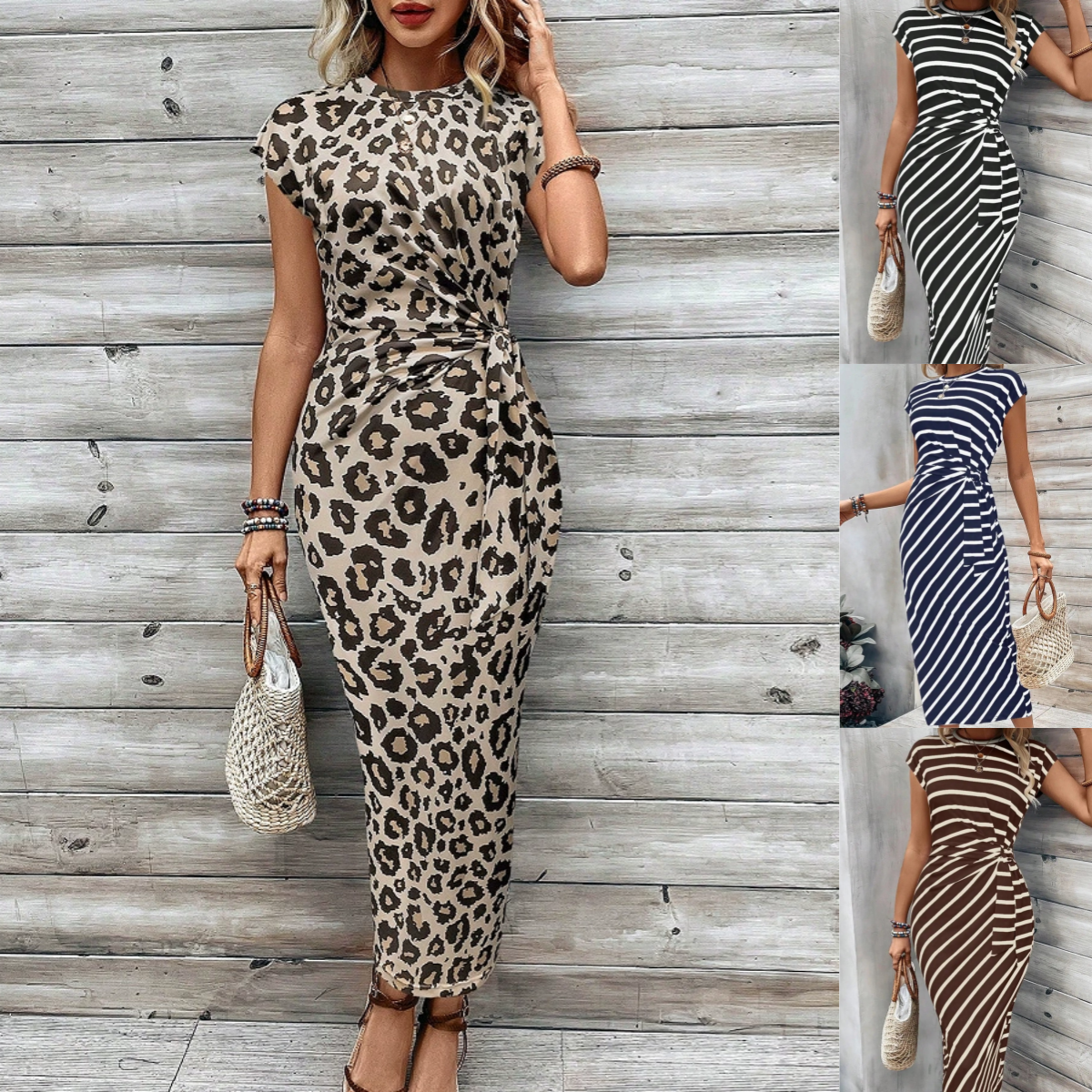 Robe longue Femme Viscose Détail Noué à la Taille