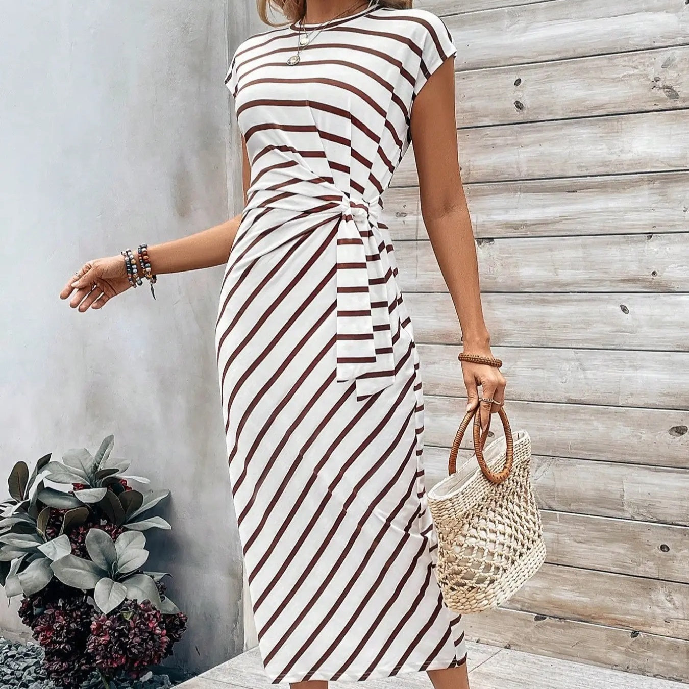 Robe longue Femme Viscose Détail Noué à la Taille