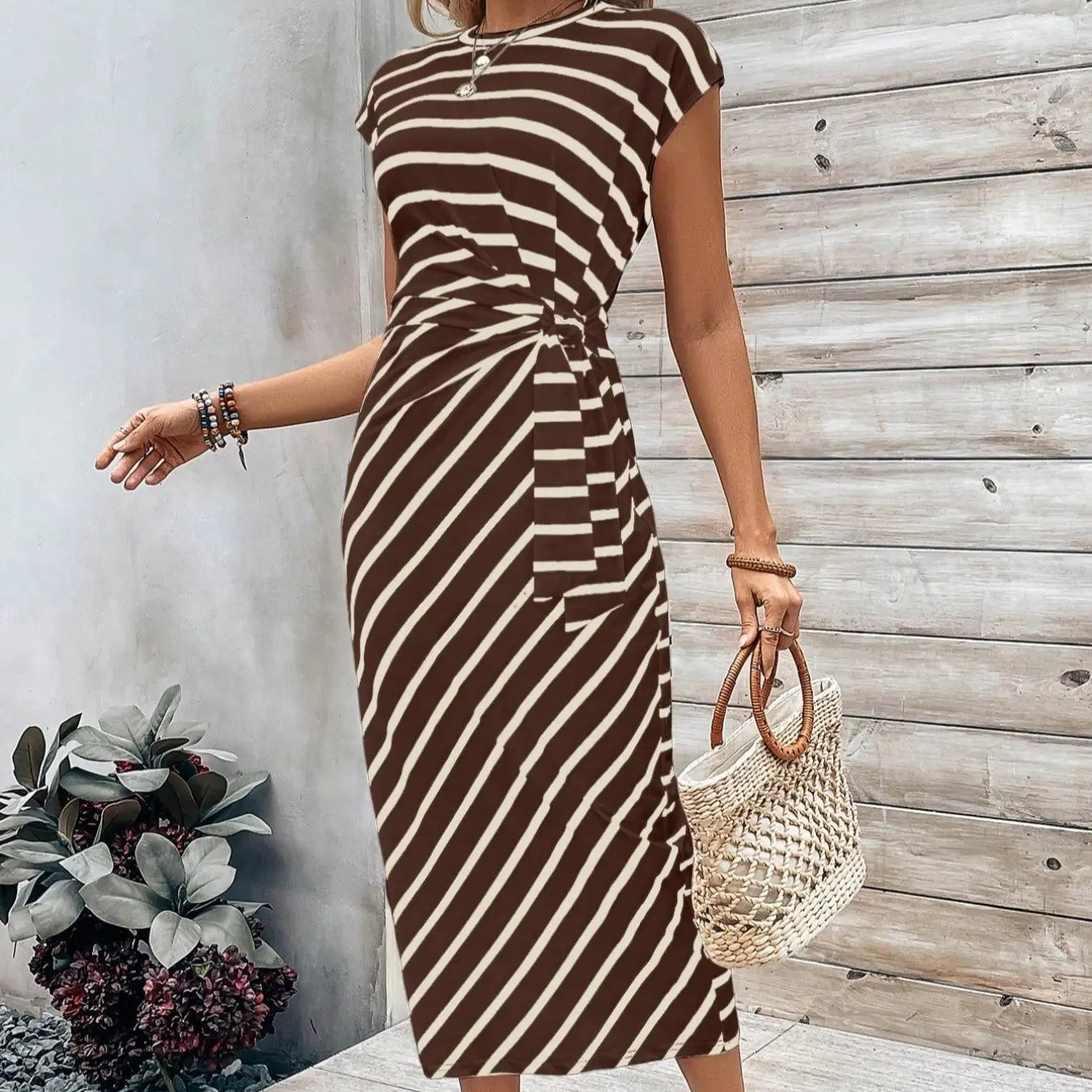 Robe longue Femme Viscose Détail Noué à la Taille