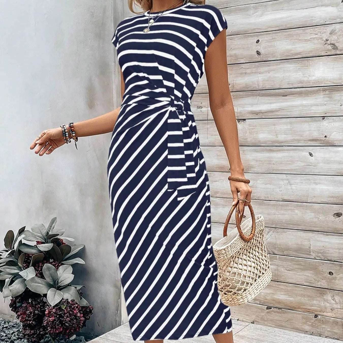 Robe longue Femme Viscose Détail Noué à la Taille
