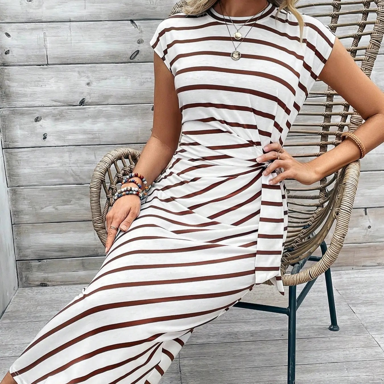 Robe longue Femme Viscose Détail Noué à la Taille
