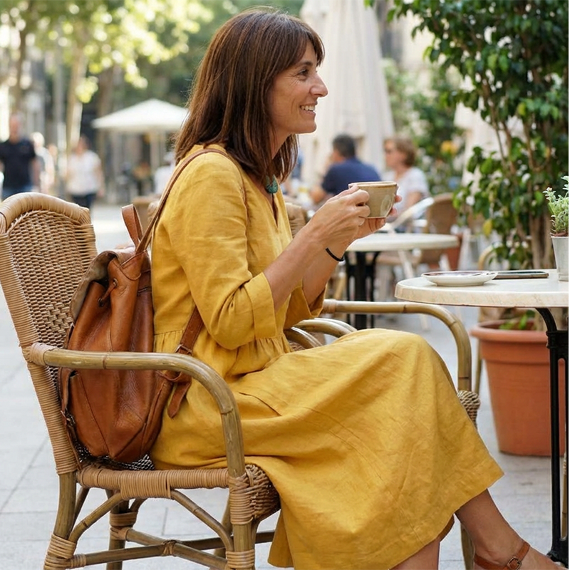 Robe midi Femme Fluide Col en V Manches Longues avec Poches