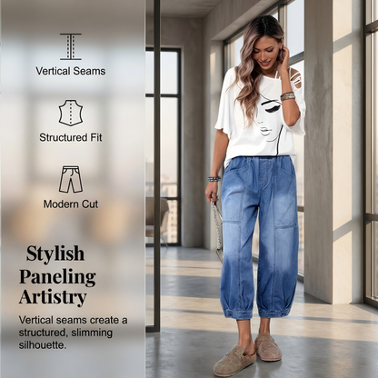 Jean Femme Taille Élastique Coupe Décontractée Longueur Raccourcie
