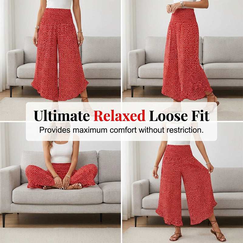 Pantalon Femme Fluide Taille Haute Coupe Ample Décontractée