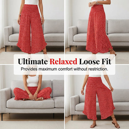 Pantalon Femme Fluide Taille Haute Coupe Ample Décontractée