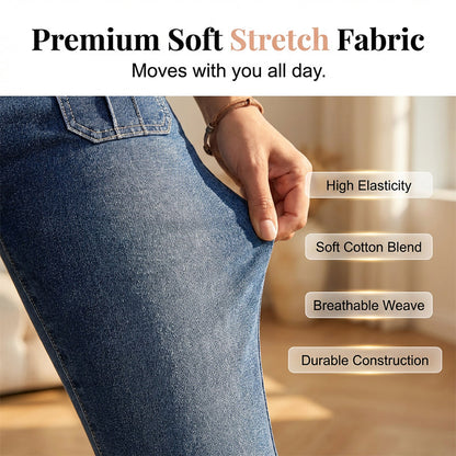 Pantalon Capri Femme Denim Stretch Coupe Ajustée Taille Mi-Haute
