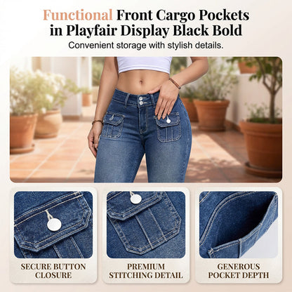 Pantalon Capri Femme Denim Stretch Coupe Ajustée Taille Mi-Haute