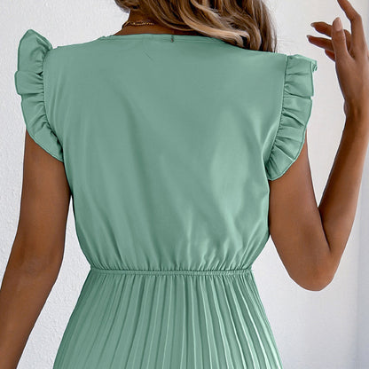 Robe midi Femme Dentelle Plissée Col en V Taille Empire
