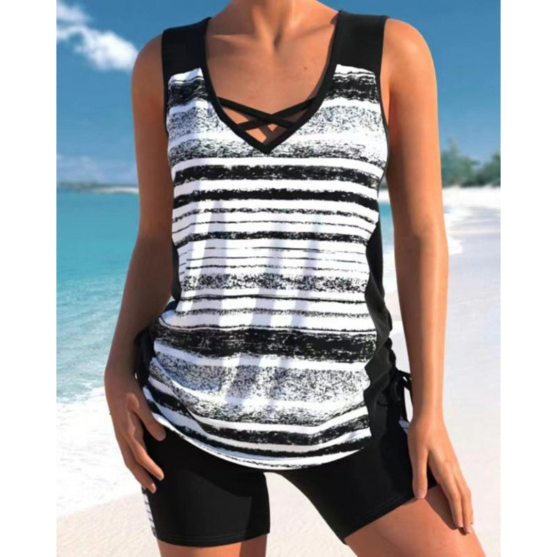 Tankini Femme Deux Pièces Col V Coupe Ajustée