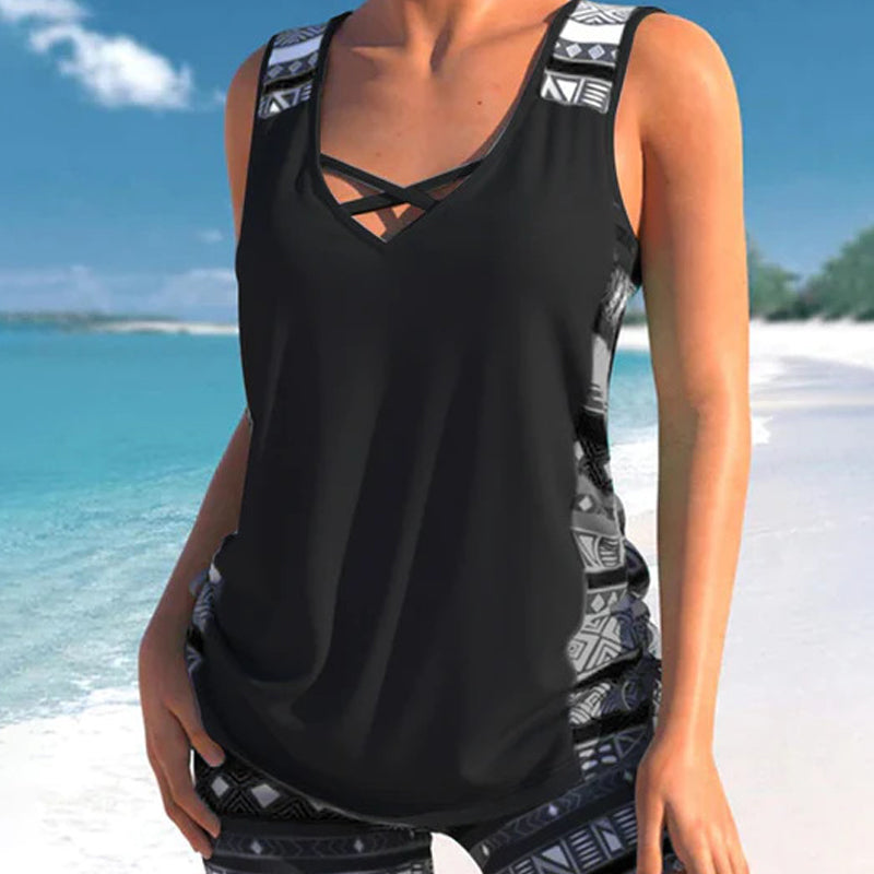Tankini Femme Deux Pièces Col V Coupe Ajustée