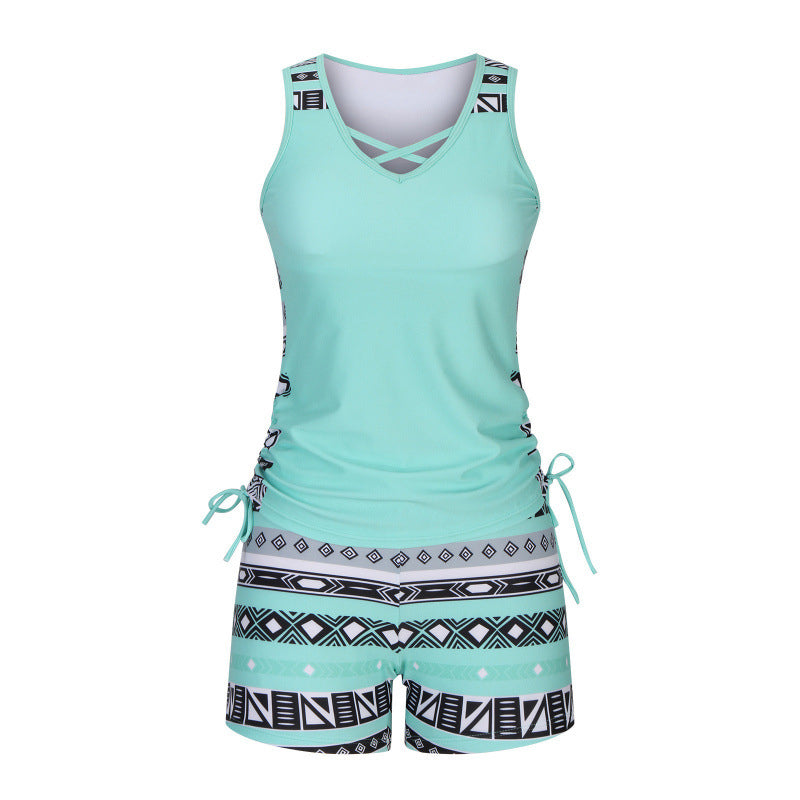 Tankini Femme Deux Pièces Col V Coupe Ajustée