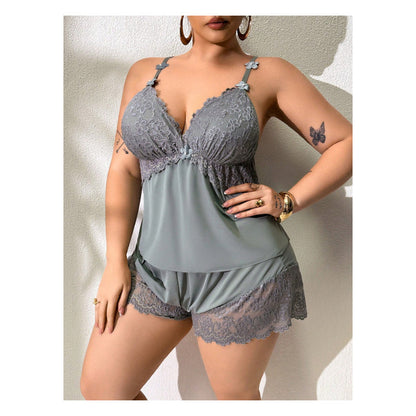 Ensemble Pyjama Femme Satin Léger Dentelle Bretelles Fines Short