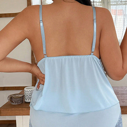 Ensemble Pyjama Femme Satin Léger Dentelle Bretelles Fines Short