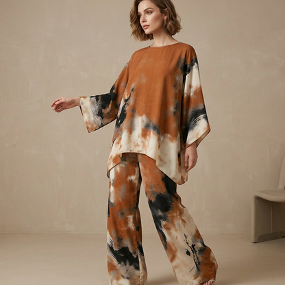 Ensemble Femme Tunique Oversize Imprimé Pantalon Large