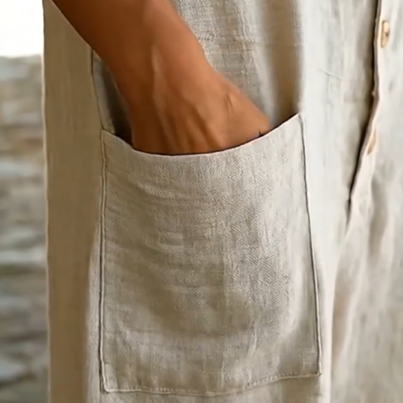 Combinaison Femme Lin Mélangé Sans Manches Boutonnée