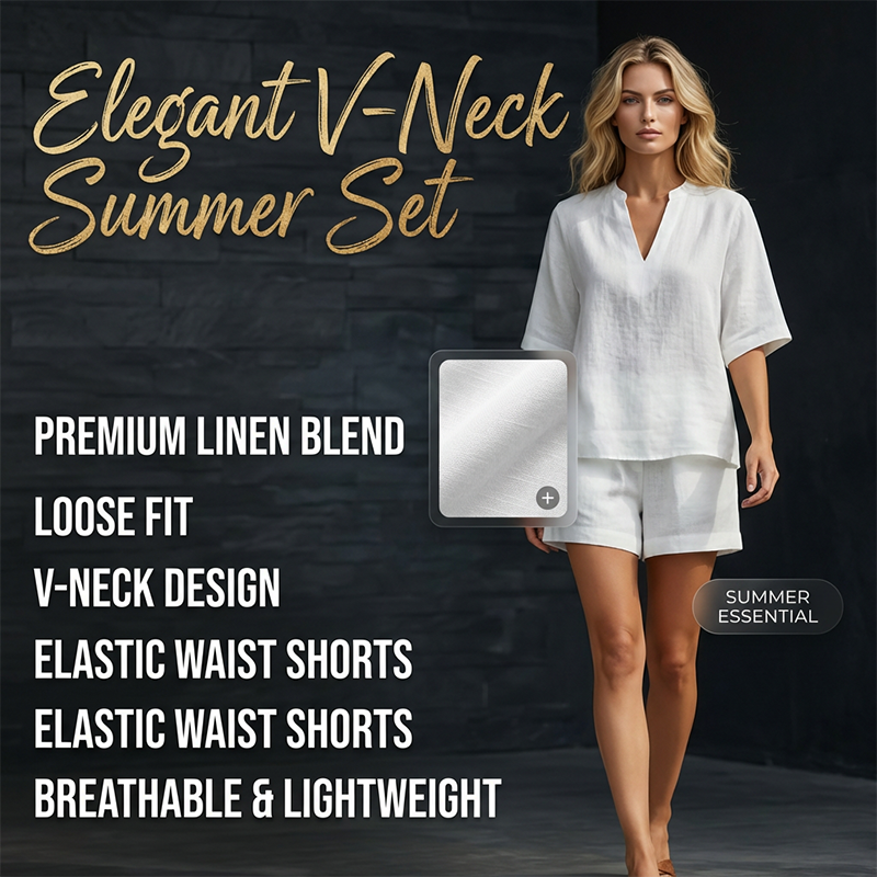 Ensemble Femme Blouse Col en V et Short Fluide Coupe Ample