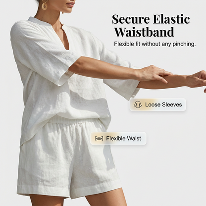 Ensemble Femme Blouse Col en V et Short Fluide Coupe Ample