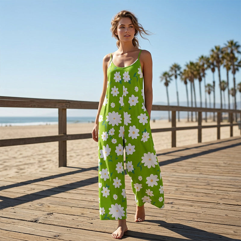 Combinaison Femme Bretelles Fines Imprimée Coupe Large Jambes Larges - PanierRoyale