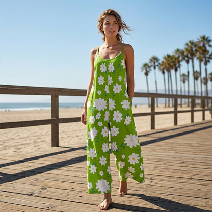 Combinaison Femme Bretelles Fines Imprimée Coupe Large Jambes Larges - PanierRoyale