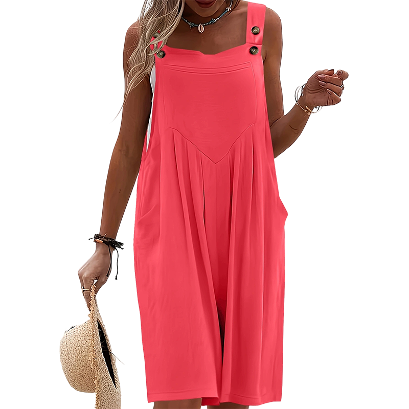 Combinaison Femme Ample Sans Manches Bretelles Boutonnées