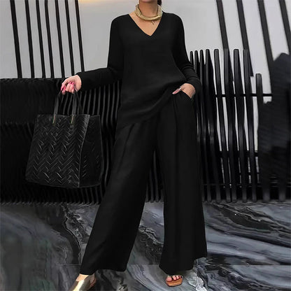 Ensemble Femme Fluide Pantalon Large Col en V