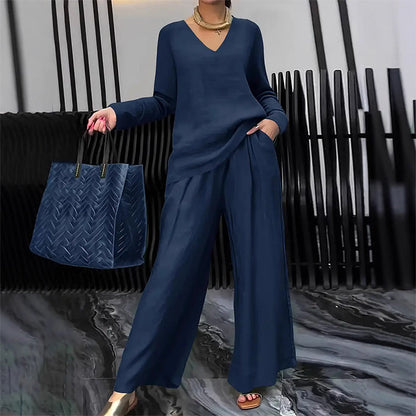 Ensemble Femme Fluide Pantalon Large Col en V