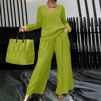 Ensemble Femme Fluide Pantalon Large Col en V