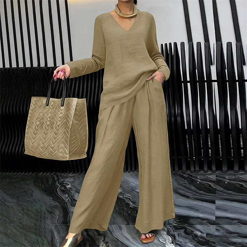 Ensemble Femme Fluide Pantalon Large Col en V