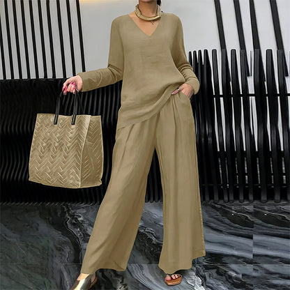 Ensemble Femme Fluide Pantalon Large Col en V