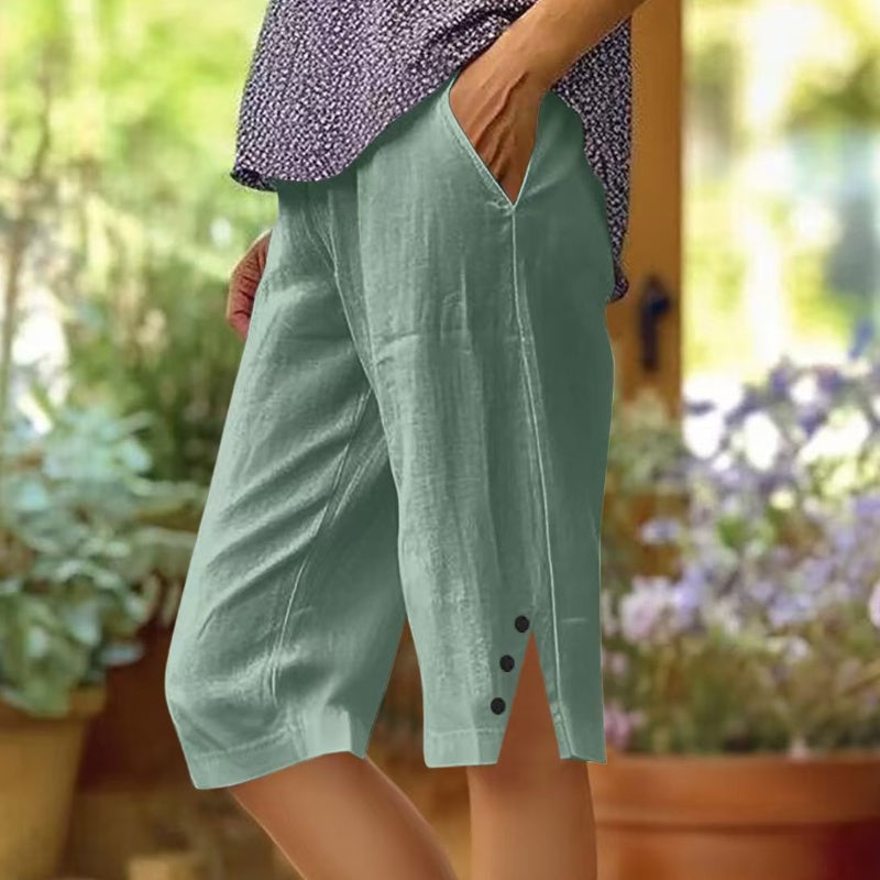 Pantalon Capri Femme Uni Poches Latérales