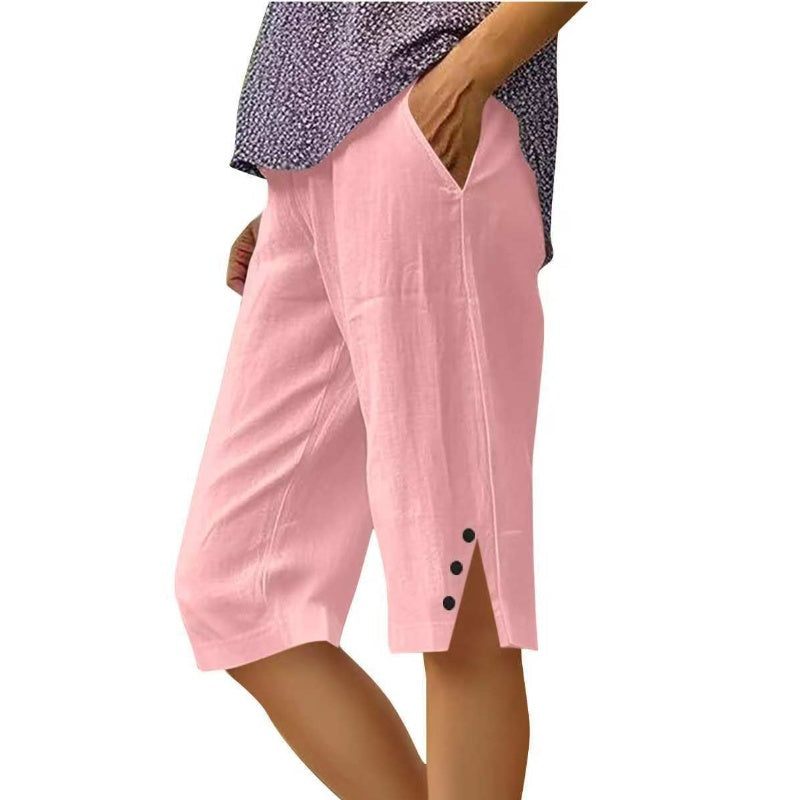 Pantalon Capri Femme Uni Poches Latérales
