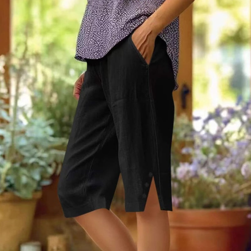 Pantalon Capri Femme Uni Poches Latérales