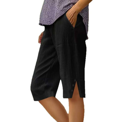 Pantalon Capri Femme Uni Poches Latérales