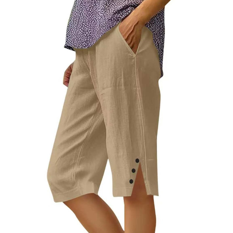 Pantalon Capri Femme Uni Poches Latérales