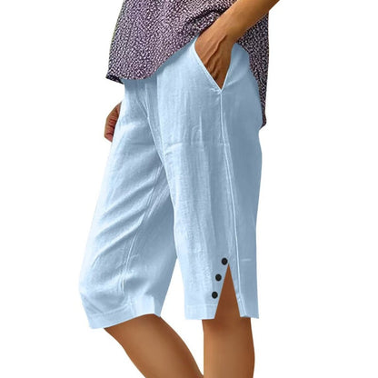 Pantalon Capri Femme Uni Poches Latérales