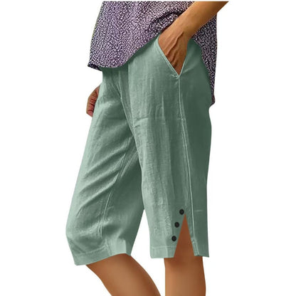 Pantalon Capri Femme Uni Poches Latérales