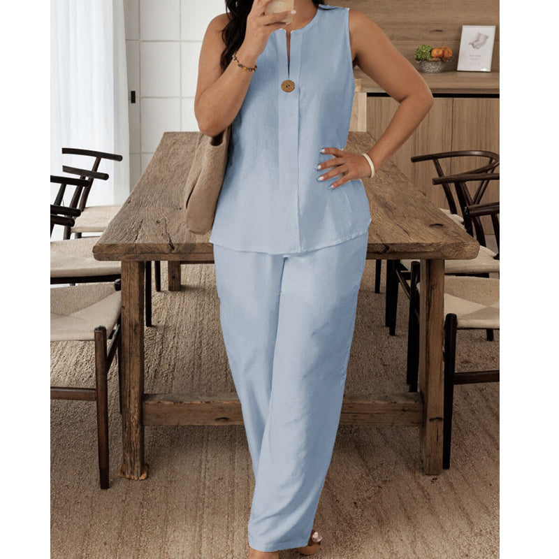 Ensemble Pantalon Femme Sans Manches Coupe Fluide