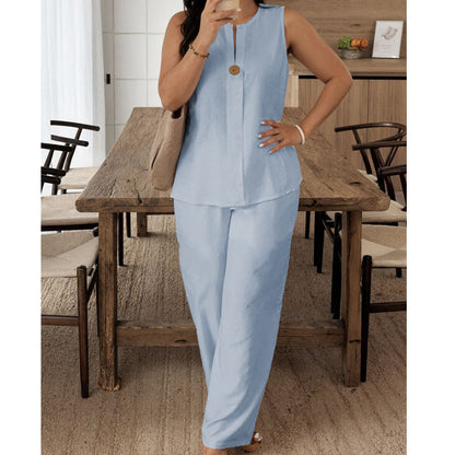 Ensemble Pantalon Femme Sans Manches Coupe Fluide