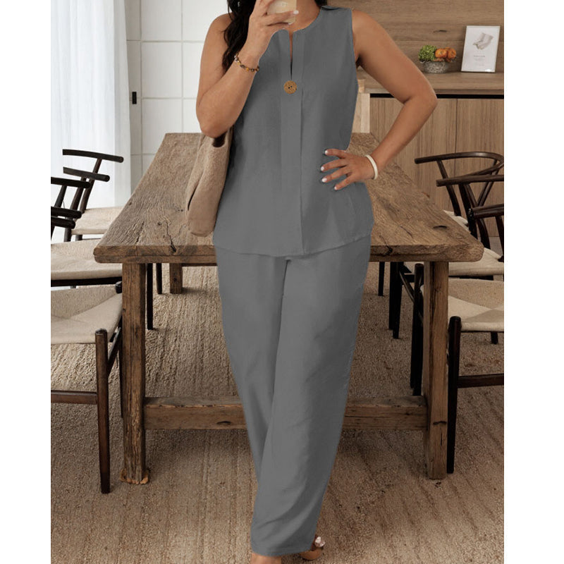 Ensemble Pantalon Femme Sans Manches Coupe Fluide