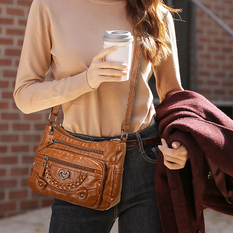 Sac bandoulière Femme en PU Souple Multipoches Style Quotidien - PanierRoyale