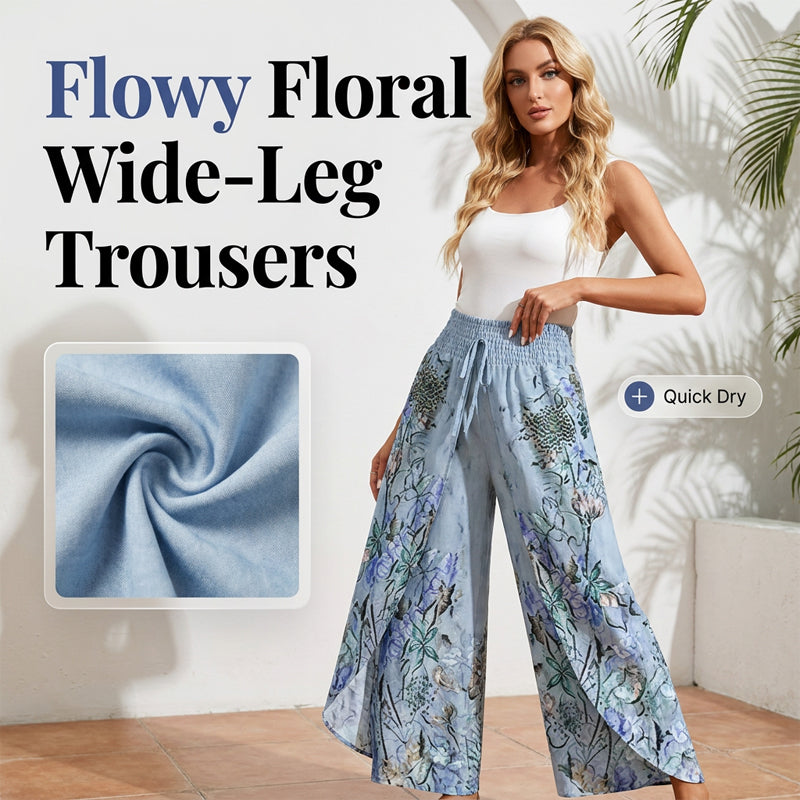 Pantalon Large Femme Coton Taille Froncée Cordon