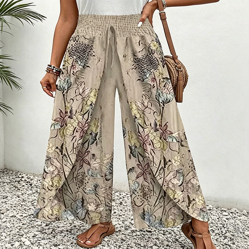 Pantalon Large Femme Coton Taille Froncée Cordon