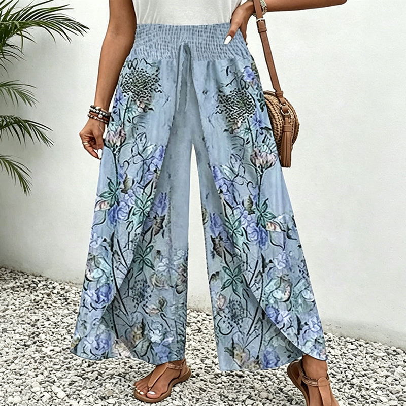 Pantalon Large Femme Coton Taille Froncée Cordon