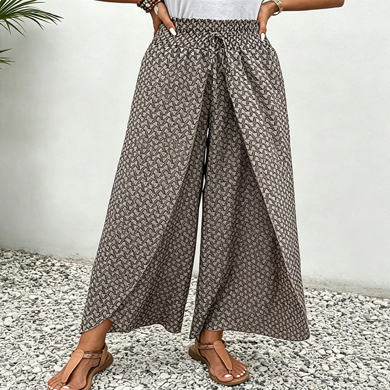 Pantalon Large Femme Coton Taille Froncée Cordon