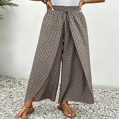 Pantalon Large Femme Coton Taille Froncée Cordon