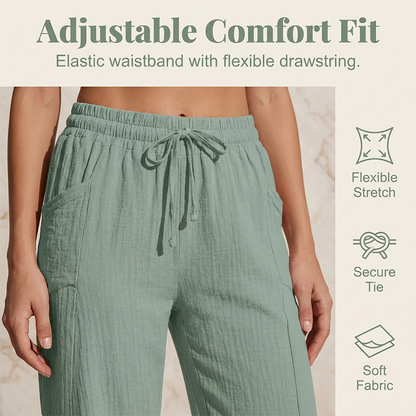 Pantalon Capri Femme Coton Lin Léger Coupe Confortable